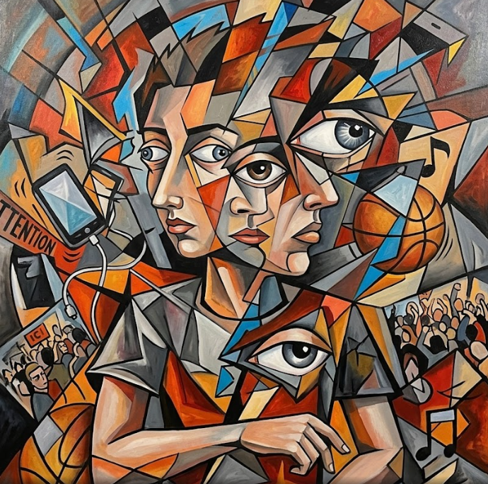 manque de concentration de l'adolescent : illustration cubiste de ce concept
